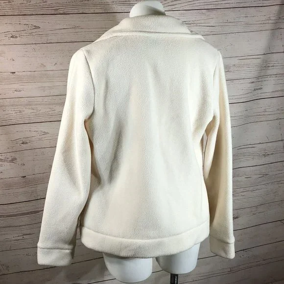 Merona Womens  Size L Full Zip Knit Sweater Jacket Fleece Ivory White Coat - Picture 2 of 12
